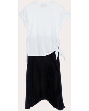 3.1 Phillip Lim Jersey Satin Combo Pleated T-Shirt Dress - White