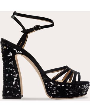 Chelsea Paris Tems Sequin-Embellished Satin Platform Sandal - Black