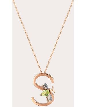 BeeGoddess Peridot & Diamond Letter S Pendant Necklace - Natural