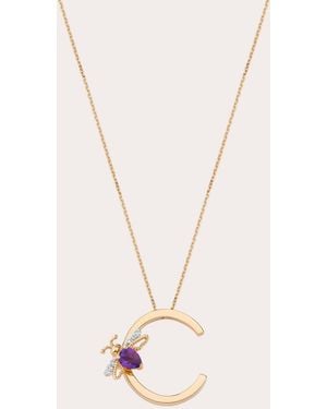 BeeGoddess Amethyst & Diamond Letter C Pendant Necklace - Natural