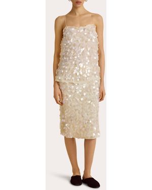 Marina Moscone Sequin Paillette Crepe Tubino Skirt - Natural