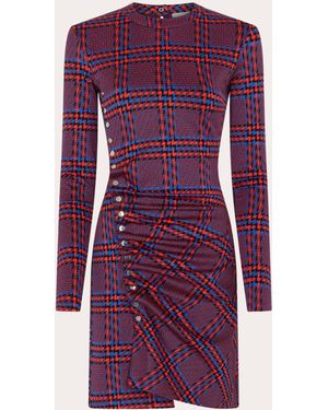 Rabanne Plaid Crepe Gathered Button Mini Dress - Purple