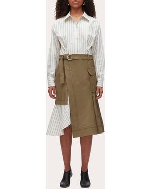 3.1 Phillip Lim Stripe Poplin Twill Combo Cargo Shirt Dress - Natural