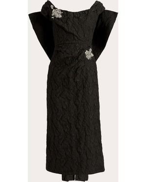 Erdem Crystal Embellished Cloqué Jacquard Bow Detail Midi Dress - Black