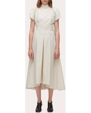 3.1 Phillip Lim Cotton Poplin Pleated Tulip-Sleeve Midi Dress - Natural
