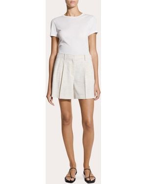 Theory Check Linen-Blend Pleated Shorts - Natural