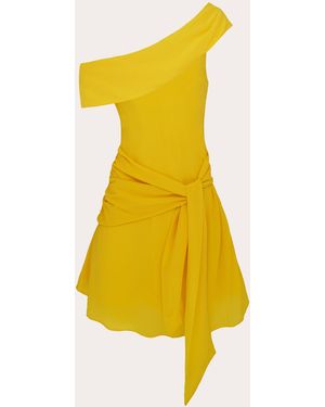 Azeeza Kavari Satin Drape Asymmetric Mini Dress - Yellow