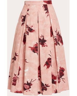 Erdem Pleated Floral Print Cotton Poplin Midi Skirt - Pink
