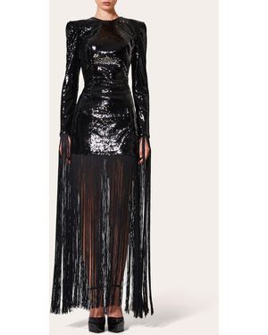 RVNG Couture Genevieve Fringed Sequined Maxi Dress - Black