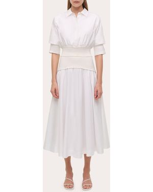Jonathan Simkhai Ovie Gathered Poplin Knit Combo Midi Skirt - White