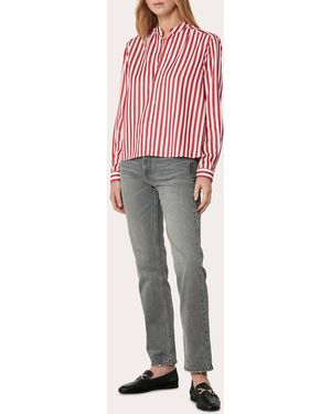 With Nothing Underneath The Boyfriend Stripe Tencel Shirt - Red