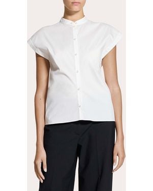 Theory Cotton Poplin Cap-Sleeve Button-Up Top - White