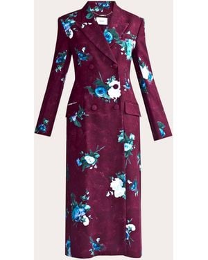 Erdem Floral Double-Breasted Coat Viscose/Silk - Red
