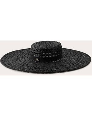 Helen Kaminski Kavya Raffia Lace Crocheted Boater Hat - Black