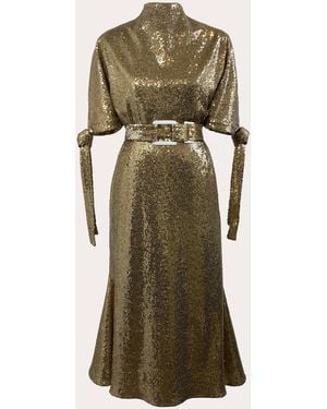 Edeline Lee Pedernal Sequin Belted Tie-Sleeve Midi Dress - Green