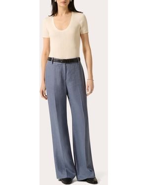 Argent Soho Basket Weave Linen Creased Pants - Blue