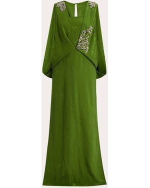 Erdem Draped Crystal-Embellished Crinkle Jacquard Gown - Green
