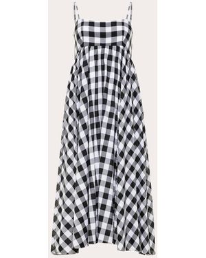 Azeeza Rachel Gingham Cotton Gathered Midi Dress - White