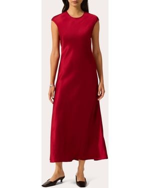 Argent Silk Charmeuse Bias-Cut Slip Dress - Red