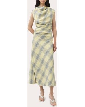 Jonathan Simkhai Burke Plaid Draped Midi Dress - Natural