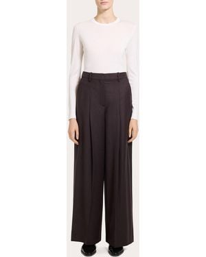 Theory Sleek Flannel Wool Wide Pleated Pants - Brown