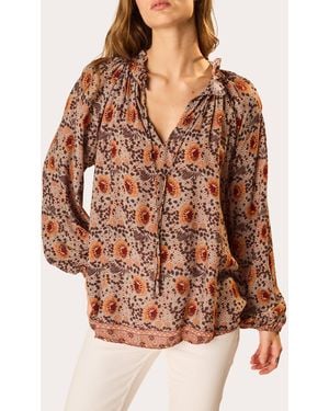 Natalie Martin Penny Floral Gathered Ruffle Blouse Rayon - Brown