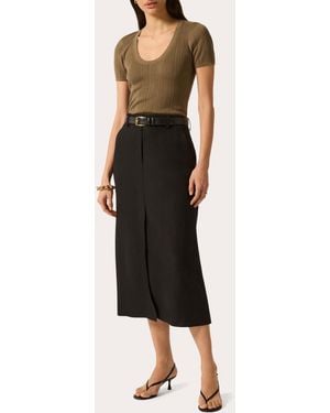 Argent Ribbed Silk-Cotton Scoop Neck T-Shirt - Black