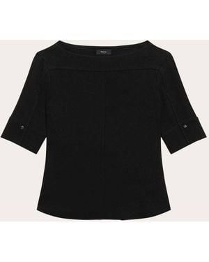 Theory Admiral Crepe Seamed Boatneck Top - Black