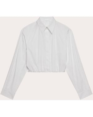 Helmut Lang Cotton Poplin Cropped Blouson Button-Up Top - White
