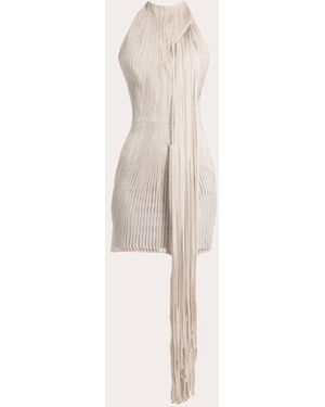 Francisco Arce Lior Silk Fringe Draped Mini Dress - Natural