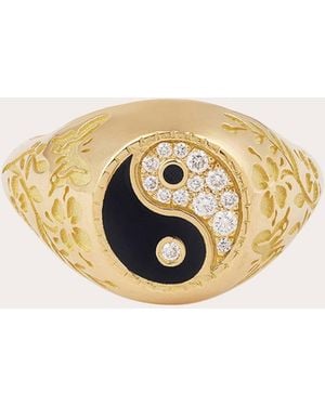 MYSTERYJOY Diamond & 18K Small Yin Yang Signet Ring - White