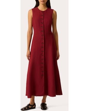 Argent Carroll Linen-Blend Button Maxi Dress - Red