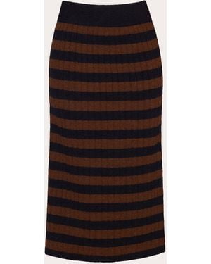 Eleven Six Pia Striped Alpaca-Blend Midi Skirt - Black