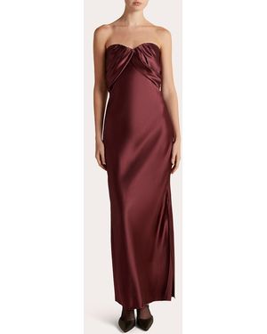Marina Moscone Satin Draped Bustier Strapless Dress - Red