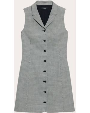Theory Plaid Wool Twill Sleeveless Blazer Dress Wool/Elastane/Polyester - Gray