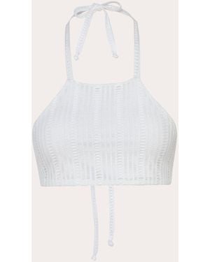 Verde Limon Paradis Geometric Mesh Halter Bikini Top - White