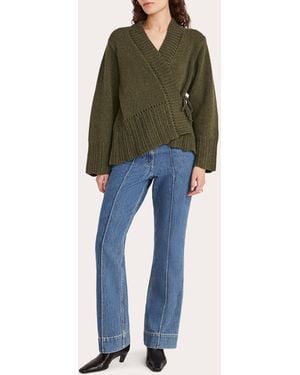 Merlette Nexilis Pointelle-Trimmed Wool-Blend Wrap Cardigan - Green
