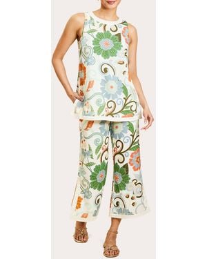 mestiza Judah Floral Cotton Cropped Flare Pants Cotton/Linen - Green