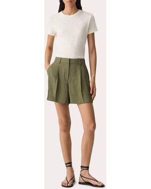 Theory Washed Twill Fluid Pleated Shorts - Green