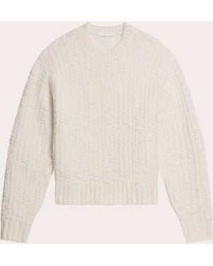 Helmut Lang Textured Basketweave Wool Crewneck Sweater - White