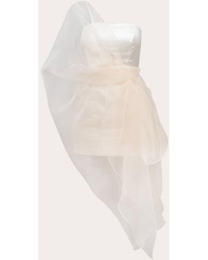 BYVARGA Henrietta Satin Organza Asymmetric Mini Dress - White