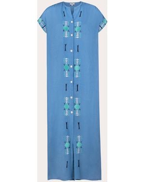 Karma On The Rocks Yuhin Embroidered Linen Button Maxi Dress - Blue