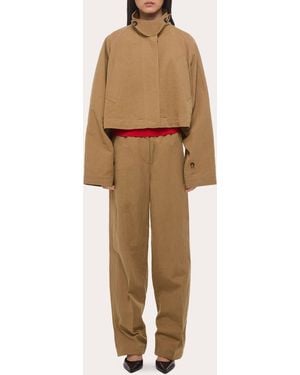 Helmut Lang Cotton Linen Cropped Trench Jacket - Natural