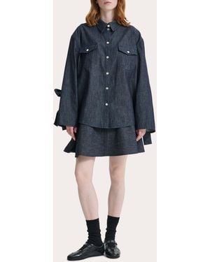 Cecilie Bahnsen Coral Denim Bow-Sleeve Shirt - Blue