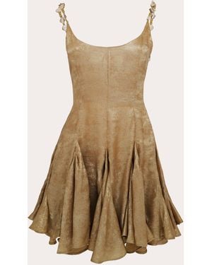 Azeeza Solenne Metallic Lamé Flared Mini Dress - Natural