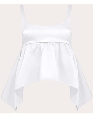 Azeeza Esme Cupro Satin Empire-Waist Peplum Top - White