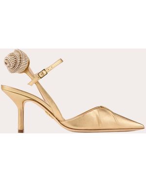Rodo Nava 80 Crystal-Embellished Metallic Leather Slingback - Natural