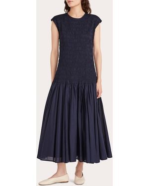 Merlette Stijl Smocked Voile Drop-Waist Midi Dress - Blue