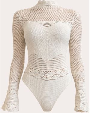 Andrea Iyamah Muna Crocheted Mock Neck Bodysuit - Natural
