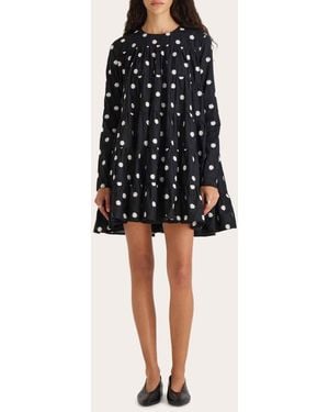 Merlette Soliman Embroidered Cotton Voile Tiered Mini Dress - Black